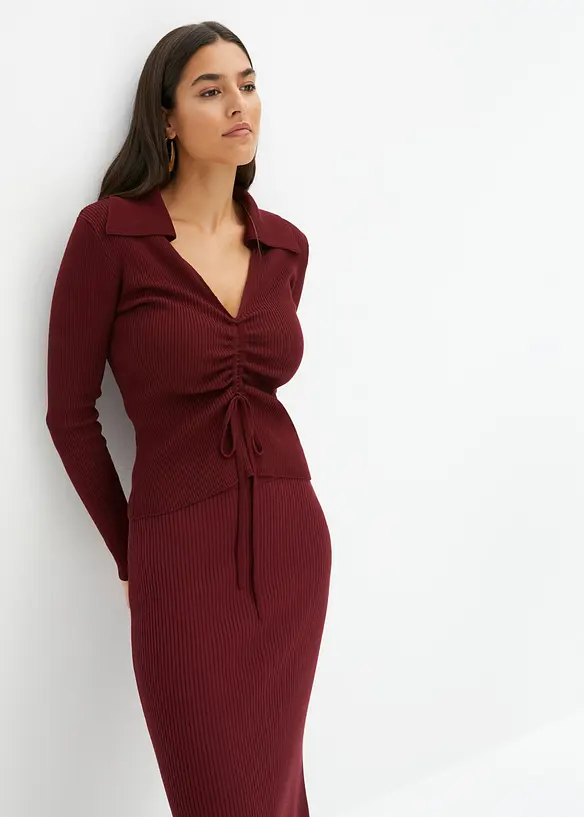 Ribbstickad tr&ouml;ja med rynk, bonprix