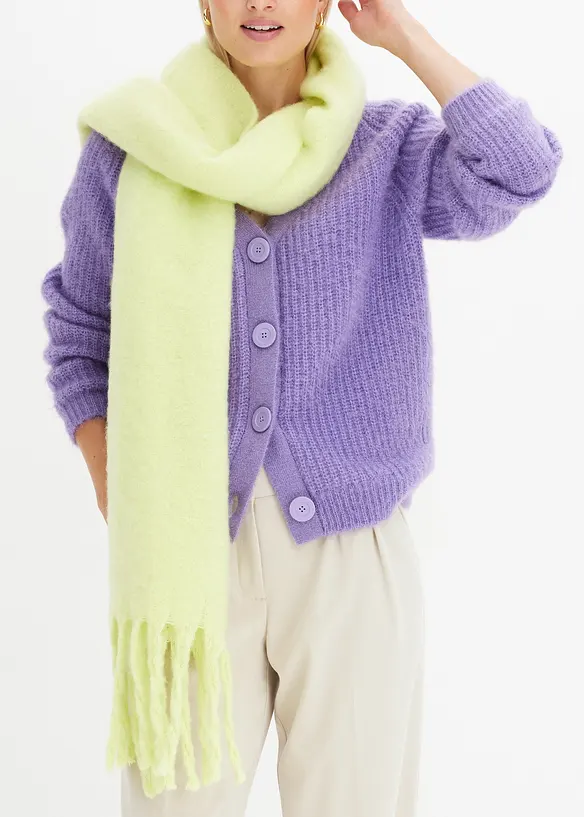 Ribbstickad cardigan med glansiga effekter, bonprix