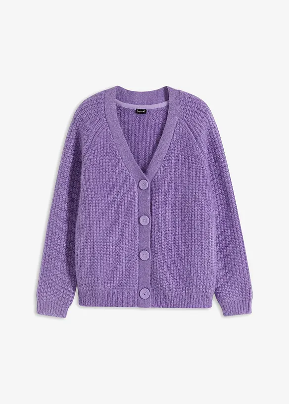 Ribbstickad cardigan med glansiga effekter, bonprix