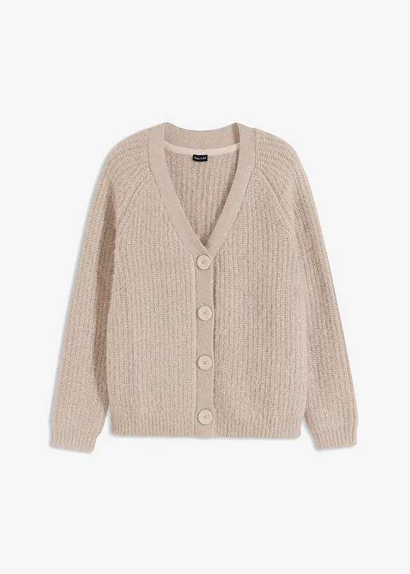 Ribbstickad cardigan med glansiga effekter, bonprix