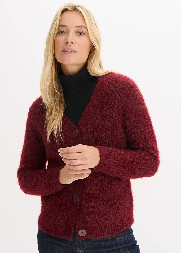 Ribbstickad cardigan med glansiga effekter, bonprix