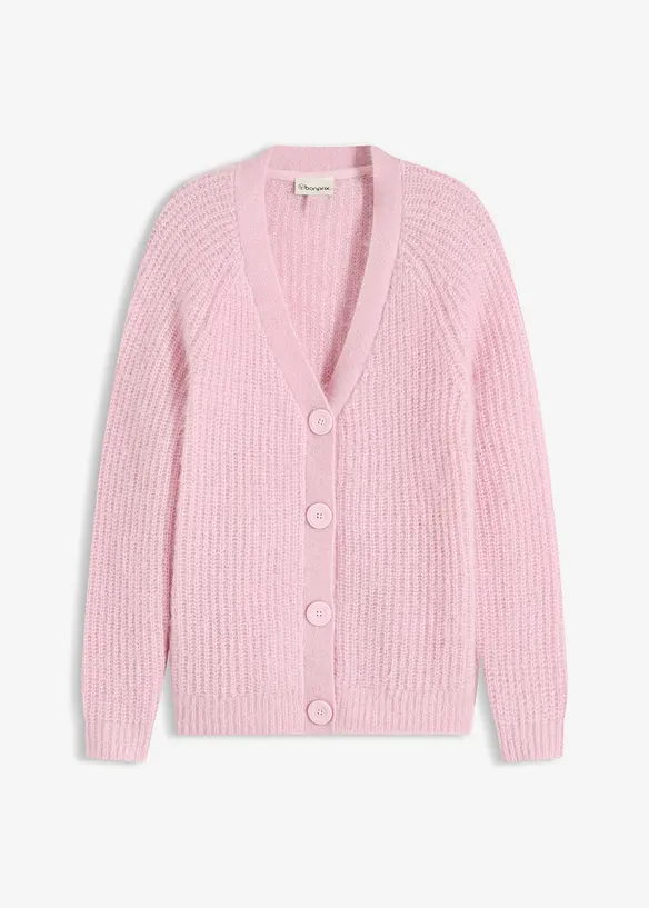 Ribbstickad cardigan med glansiga effekter, bonprix