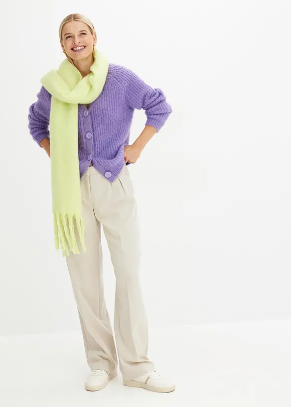 Ribbstickad cardigan med glansiga effekter, bonprix