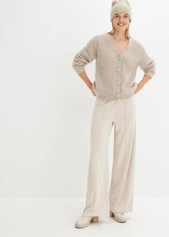 Ribbstickad cardigan med glansiga effekter, bonprix