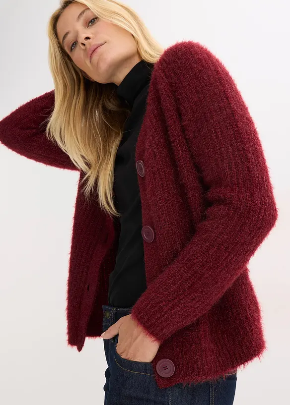 Ribbstickad cardigan med glansiga effekter, bonprix