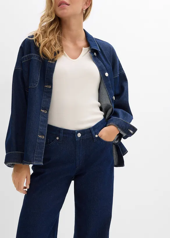 Wide Leg Jeans, Mid Waist, Low Stretch Full Length, bonprix