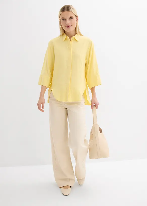 Skjortblus i svalkande linnemix, bonprix