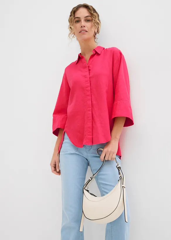 Skjortblus i svalkande linnemix, bonprix