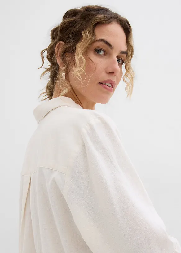 Skjortblus i svalkande linnemix, bonprix