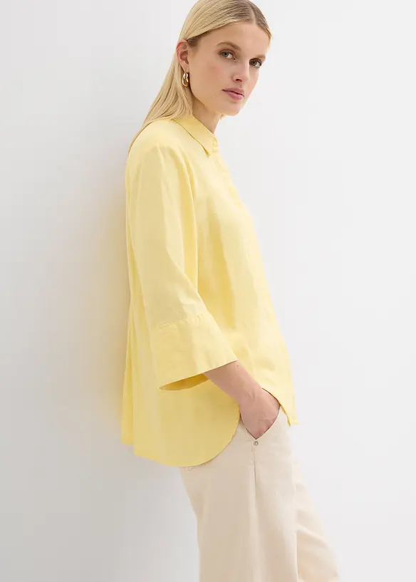 Skjortblus i svalkande linnemix, bonprix