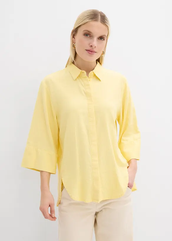 Skjortblus i svalkande linnemix, bonprix