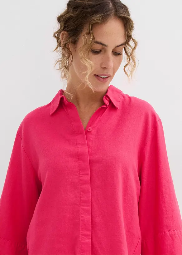 Skjortblus i svalkande linnemix, bonprix