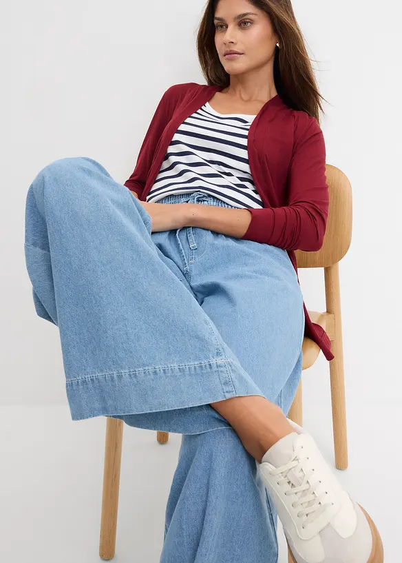 Wide Leg Jeans, Mid Waist, med bekv&auml;m midja, bonprix