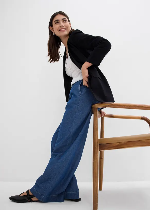 Wide Leg Jeans, Mid Waist, med bekv&auml;m midja, bonprix