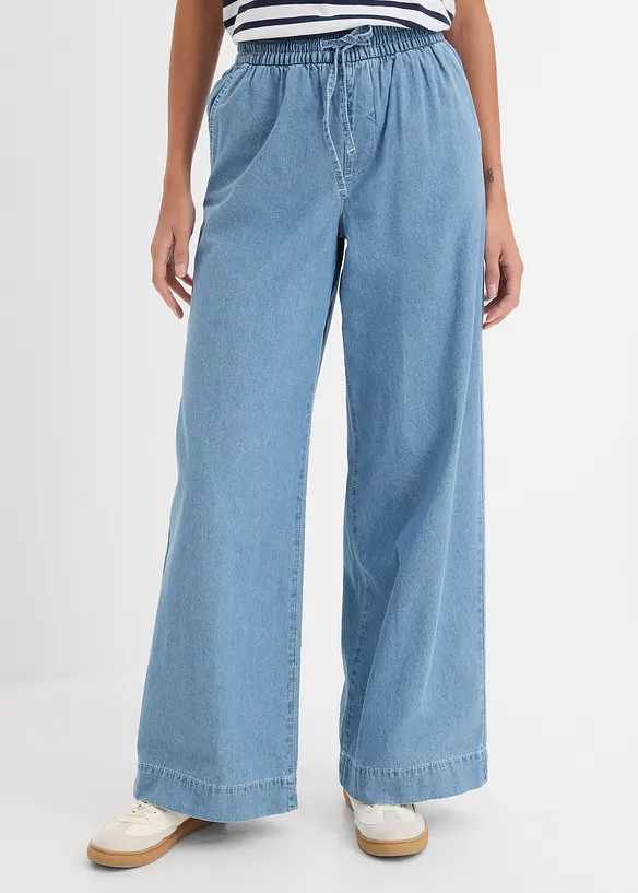 Wide Leg Jeans, Mid Waist, med bekv&auml;m midja, bonprix