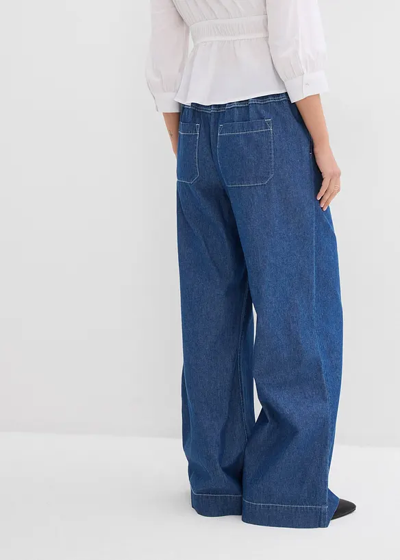 Wide Leg Jeans, Mid Waist, med bekv&auml;m midja, bonprix