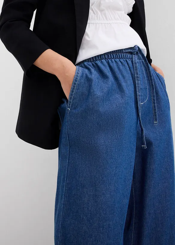 Wide Leg Jeans, Mid Waist, med bekv&auml;m midja, bonprix