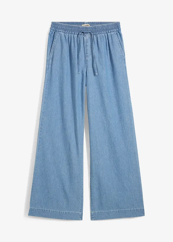 Wide Leg Jeans, Mid Waist, med bekv&auml;m midja, bonprix