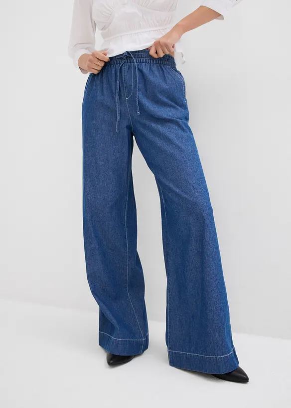 Wide Leg Jeans, Mid Waist, med bekv&auml;m midja, bonprix