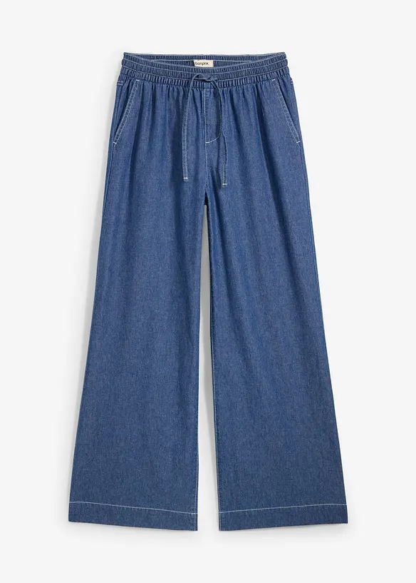 Wide Leg Jeans, Mid Waist, med bekv&auml;m midja, bonprix