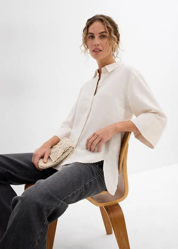 Skjortblus i svalkande linnemix, bonprix