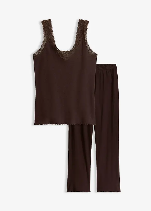 Ribbstickad pyjamas med spets, bonprix