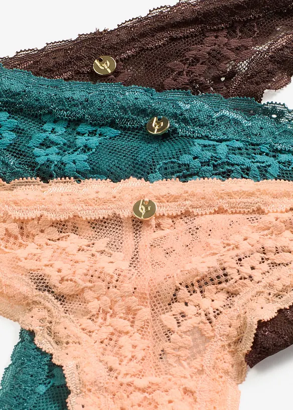 Tangastringtrosa med blommig spets (3-pack), bonprix