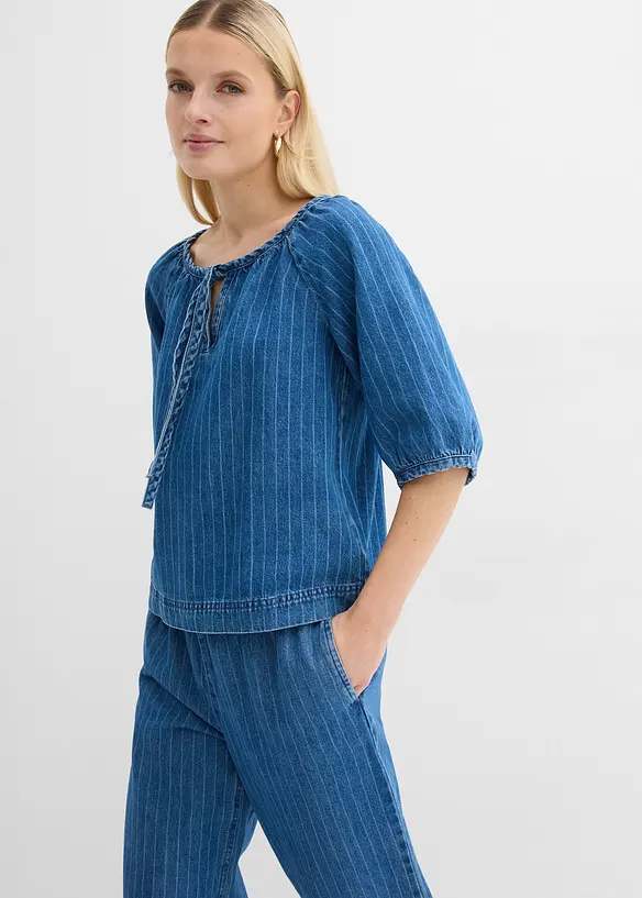 Jeansblus med r&auml;nder, bonprix