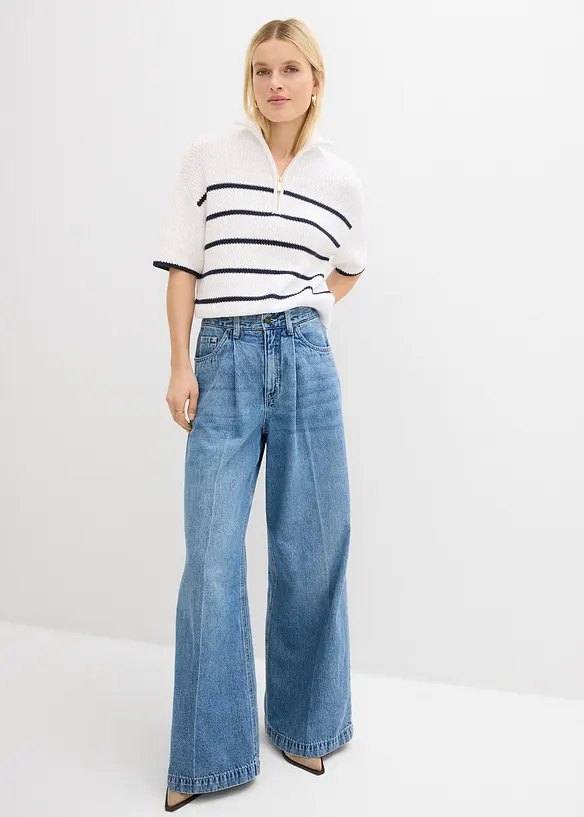 Tr&ouml;ja i bomullsblandning med krage och dragkedja, bonprix