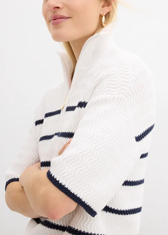 Tr&ouml;ja i bomullsblandning med krage och dragkedja, bonprix