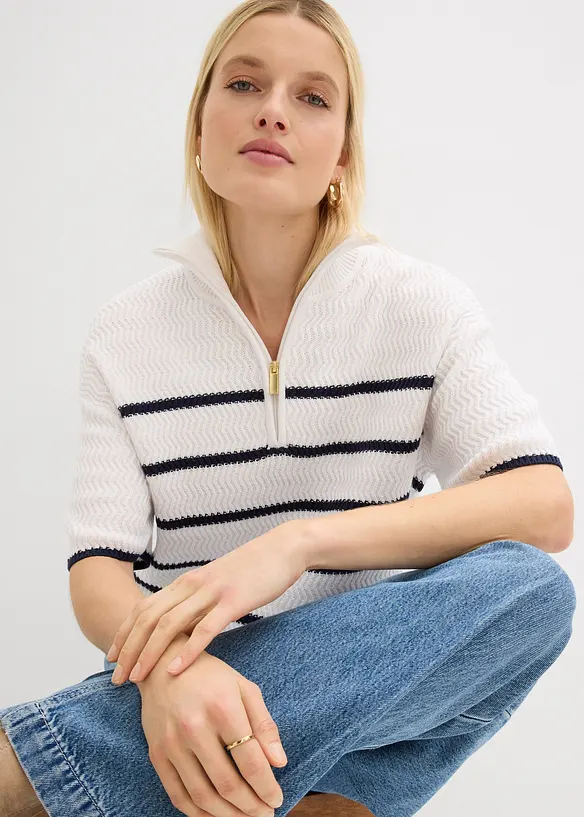 Tr&ouml;ja i bomullsblandning med krage och dragkedja, bonprix