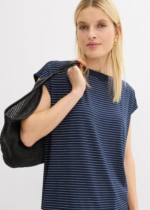 Topp av mjuk viskos med satindetaljer, bonprix