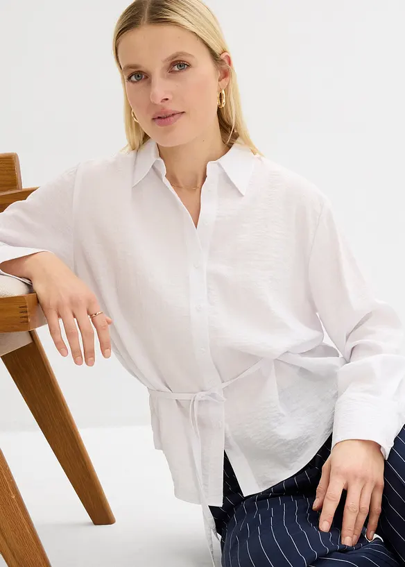 Skjortblus i mjuk viskosmix, bonprix