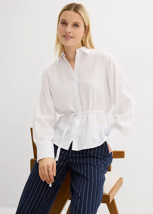 Skjortblus i mjuk viskosmix, bonprix