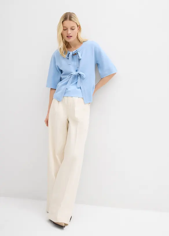 Finstickad cardigan med rosetter, bonprix