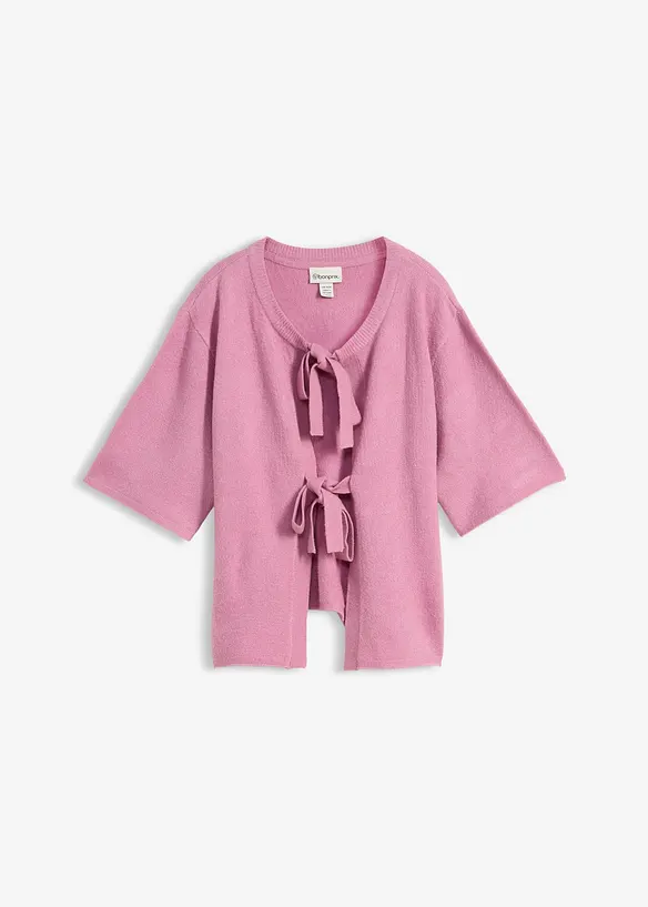 Finstickad cardigan med rosetter, bonprix