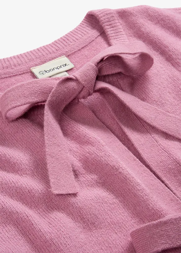 Finstickad cardigan med rosetter, bonprix