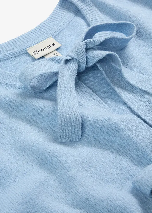 Finstickad cardigan med rosetter, bonprix