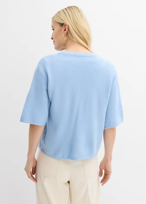 Finstickad cardigan med rosetter, bonprix