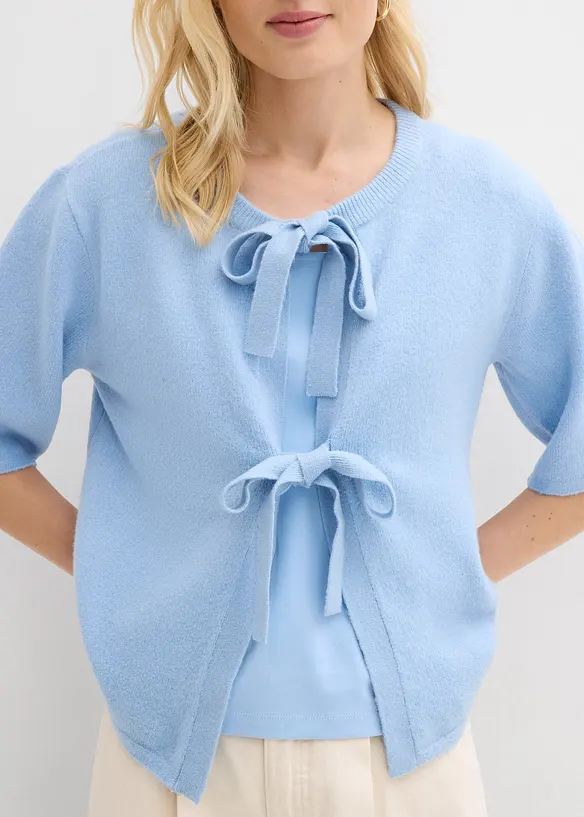 Finstickad cardigan med rosetter, bonprix