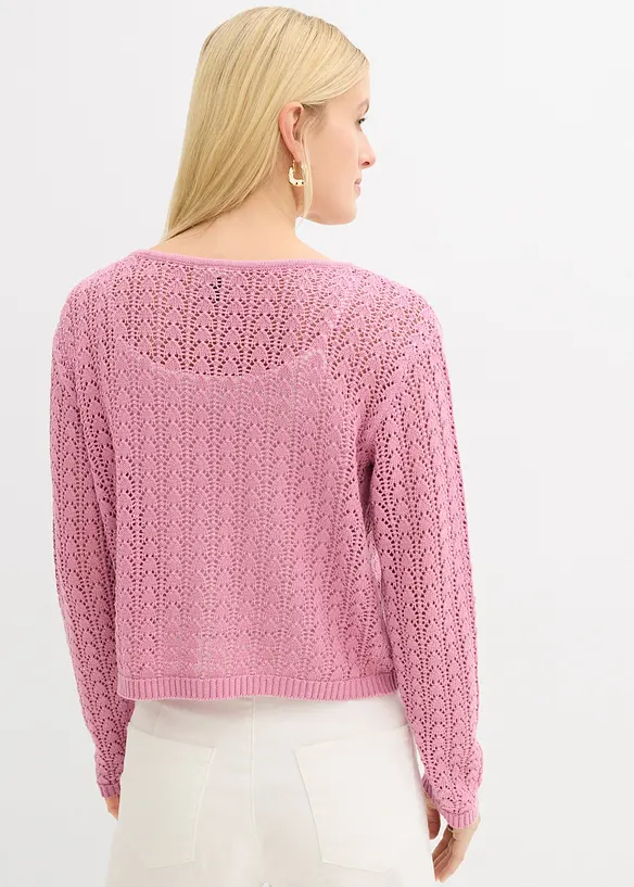 Cardigan med h&aring;lm&ouml;nster, av ren bomull, bonprix