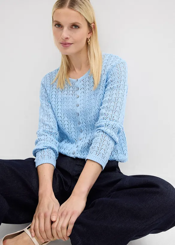 Cardigan med h&aring;lm&ouml;nster, av ren bomull, bonprix