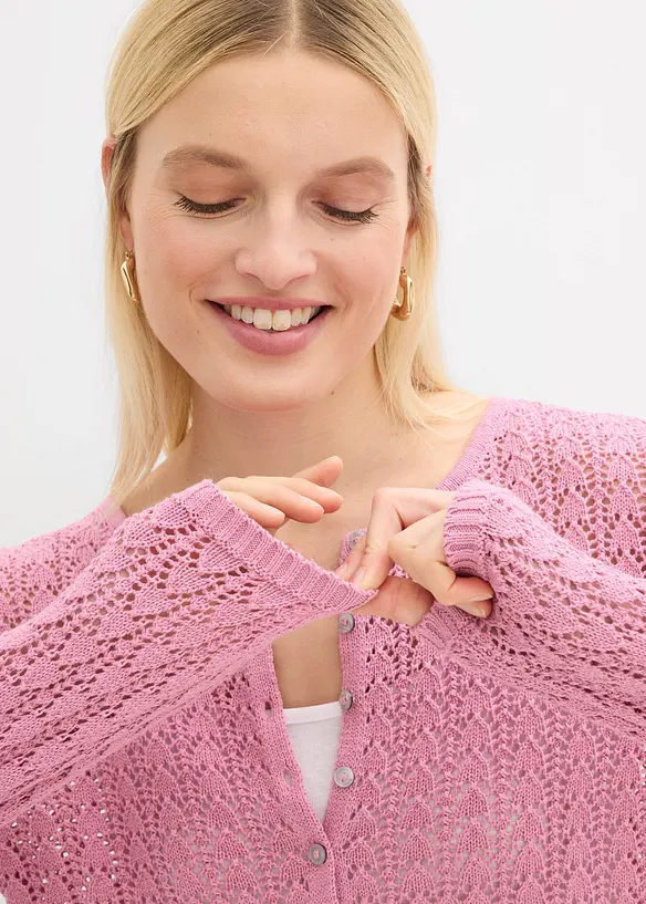 Cardigan med h&aring;lm&ouml;nster, av ren bomull, bonprix
