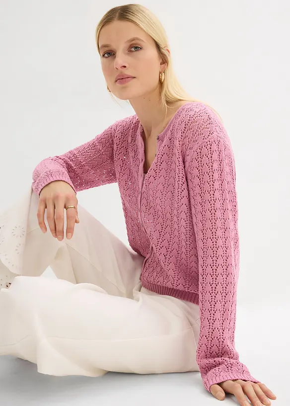 Cardigan med h&aring;lm&ouml;nster, av ren bomull, bonprix