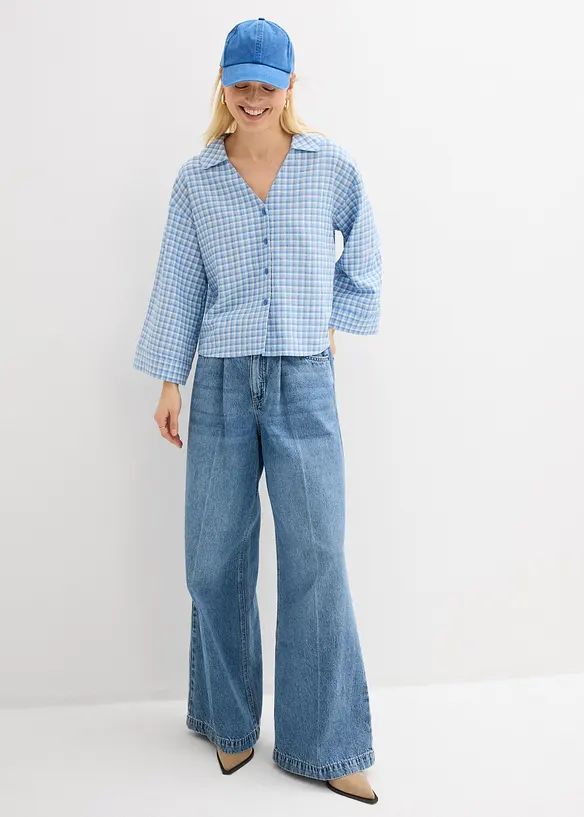 Skjortblus av luftig linnemix, bonprix