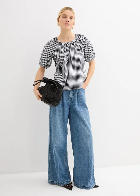 Kort&auml;rmad blus i ren bomull, bonprix