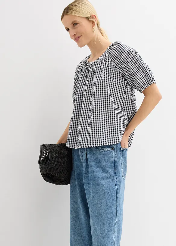 Kort&auml;rmad blus i ren bomull, bonprix