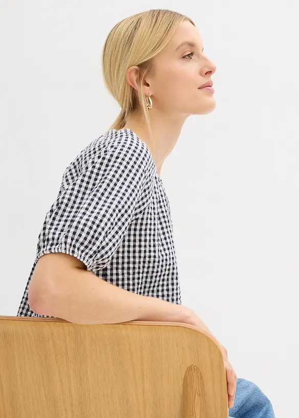 Kort&auml;rmad blus i ren bomull, bonprix