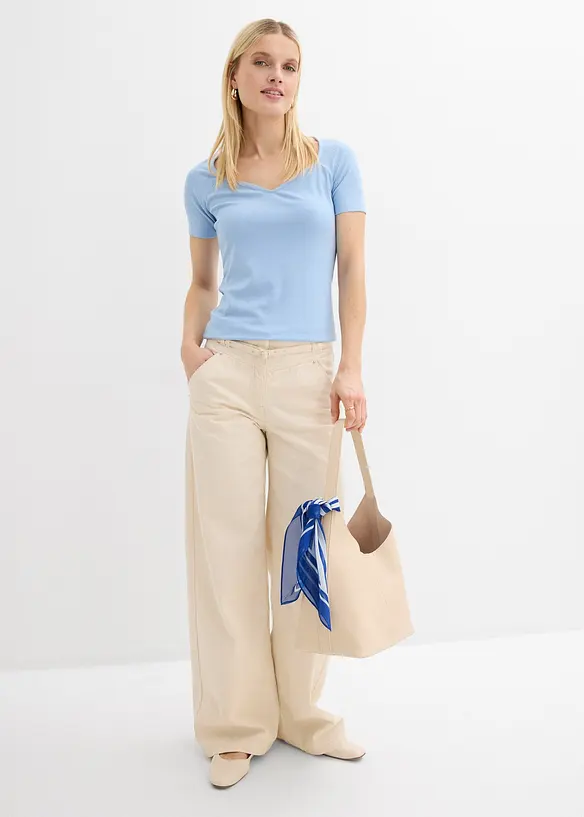 Ribbstickad topp i viskosmix, bonprix