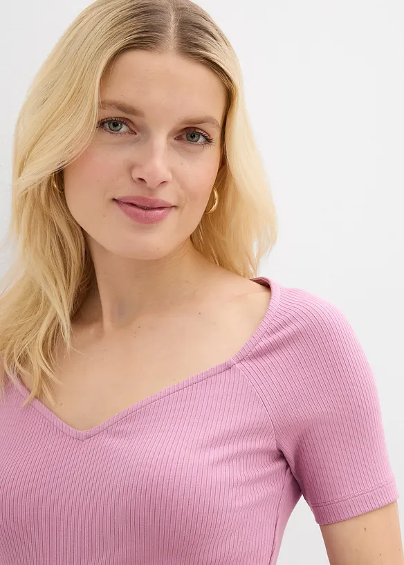 Ribbstickad topp i viskosmix, bonprix